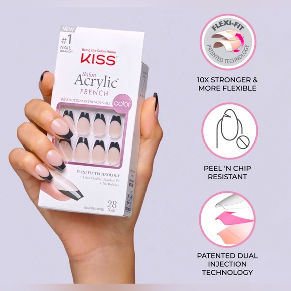 💅🆕Kiss Nails Salon Acrylic French Tip Nails!Short Length Coffin Nails “Flame” - Picture 10 of 16